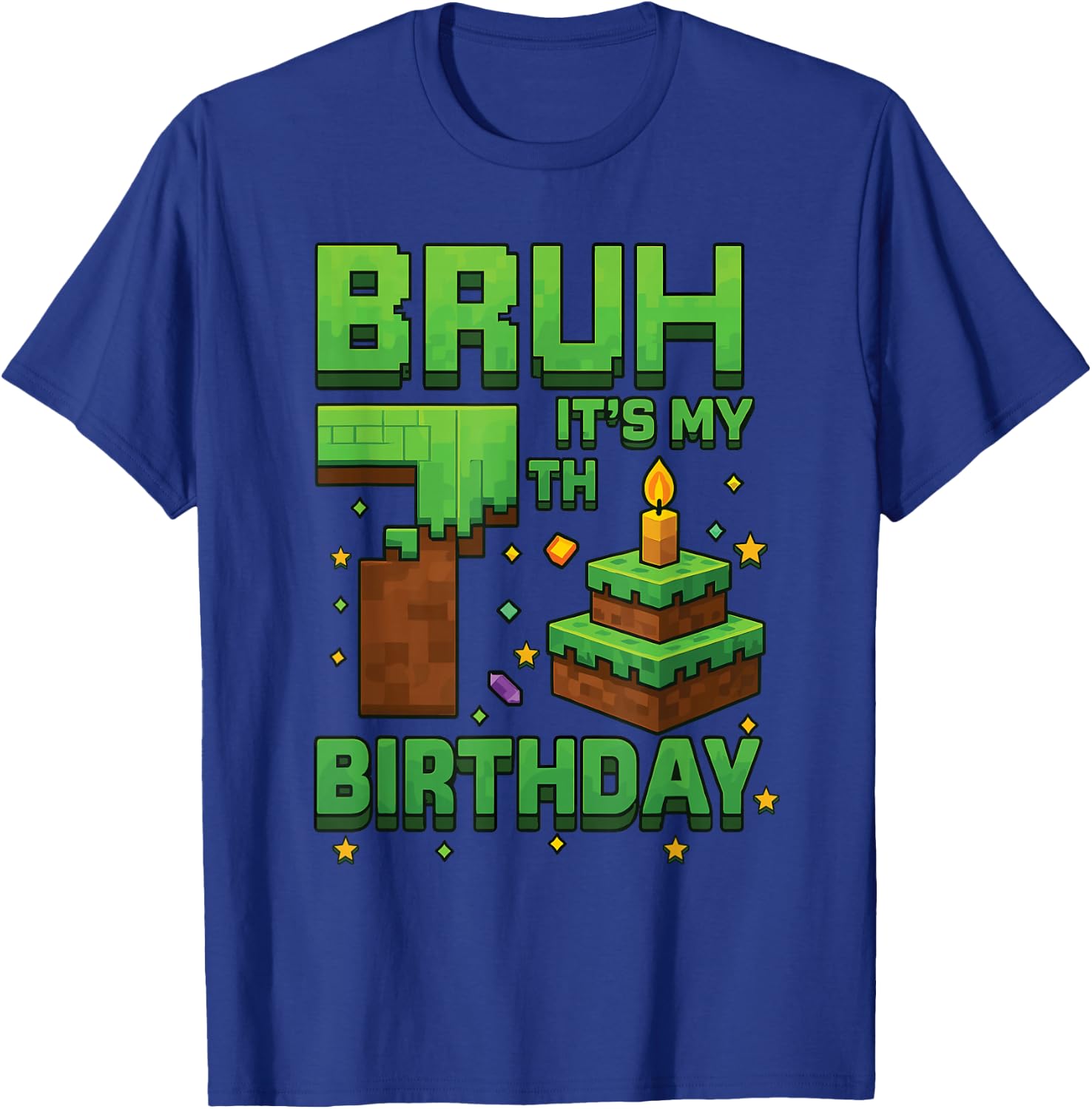 Bruh It’s My 7th Birthday Shirt Funny Pixel Gamer Boy T-Shirt - T-Shirt | Royal