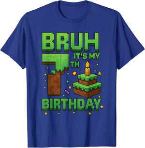 Bruh It’s My 7th Birthday Shirt Funny Pixel Gamer Boy T-Shirt - T-Shirt | Royal