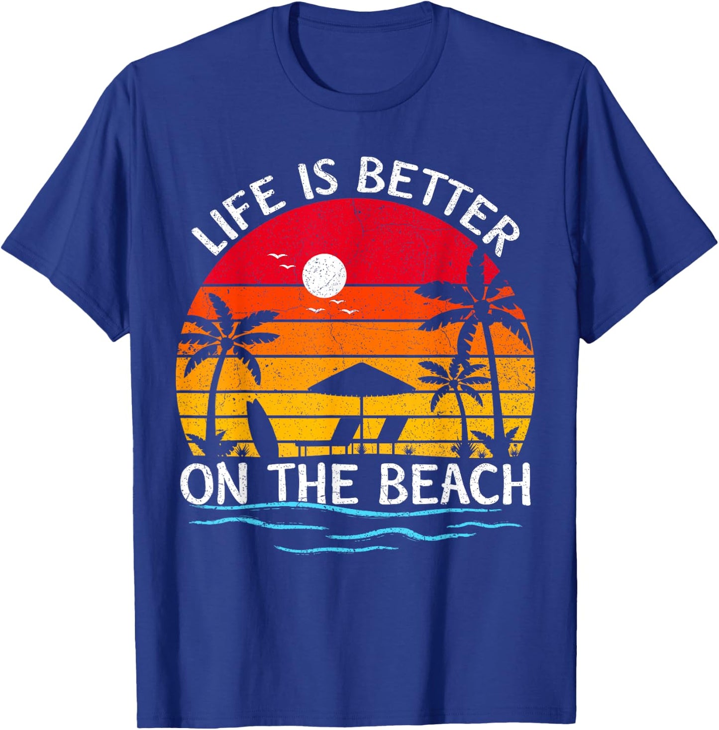 Summer Vacation Sunset Vintage Life Is Better On The Beach T-Shirt - T-Shirt | Royal