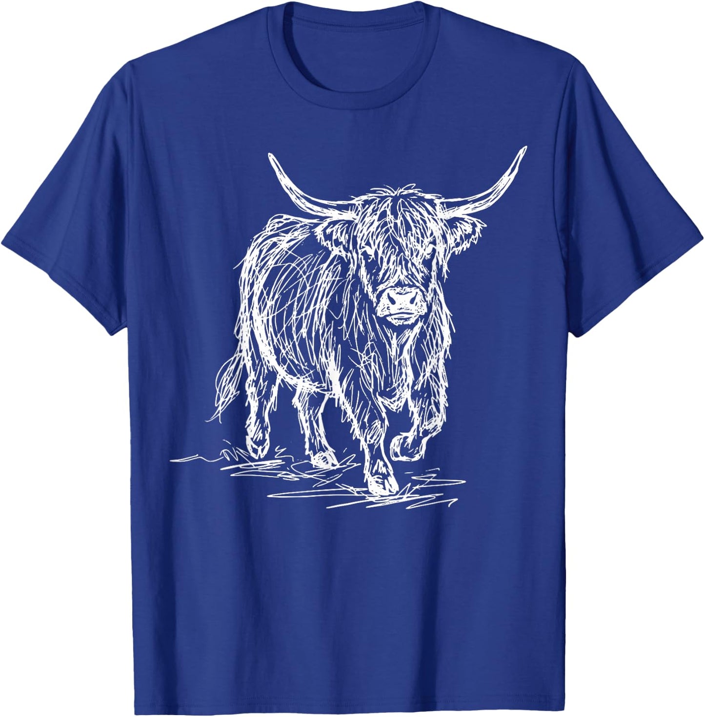Highland Cow Line Art Scottish Cattle T-Shirt - T-Shirt | Royal