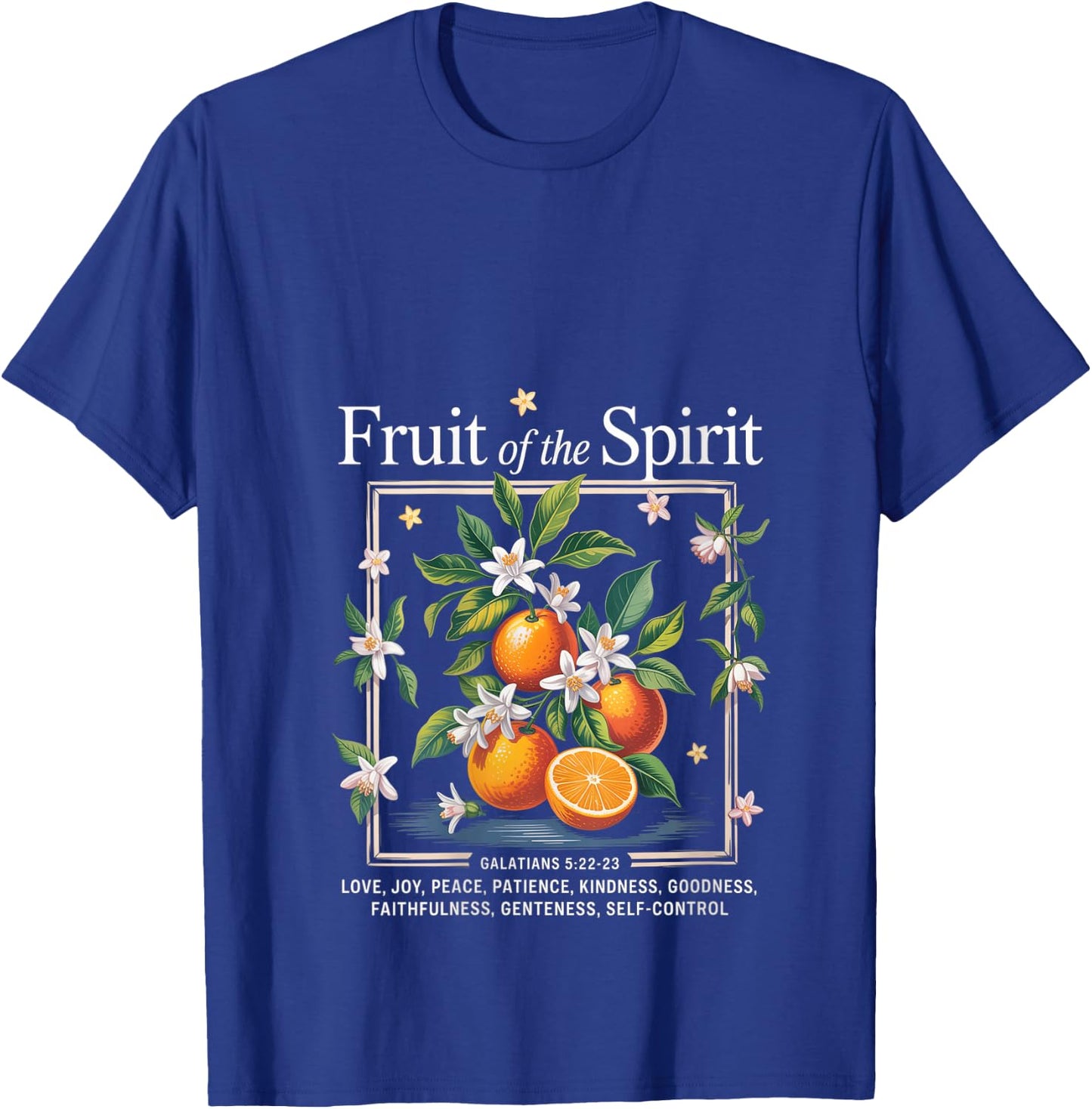 Christian Fruit of The Spirit Vintage Fruit Orange Flower V-Neck T-Shirt - T-Shirt | Royal