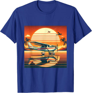 C-172 Skyhawk Vintage C172 Airplane Retro Sunset Pilot T-Shirt - T-Shirt | Royal