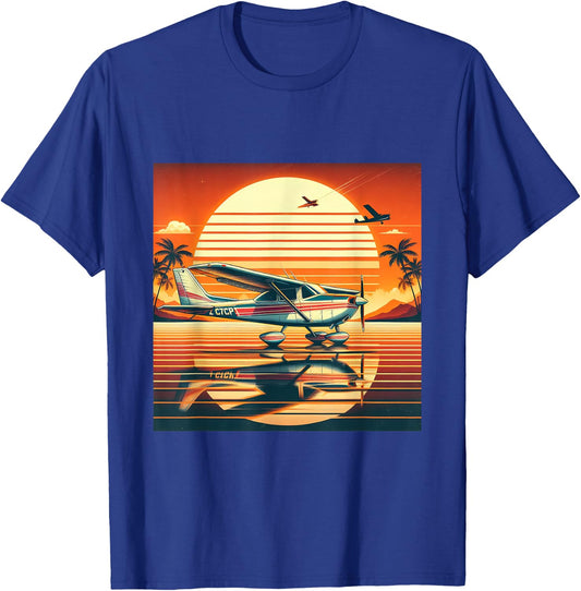 C-172 Skyhawk Vintage C172 Airplane Retro Sunset Pilot T-Shirt - T-Shirt | Royal
