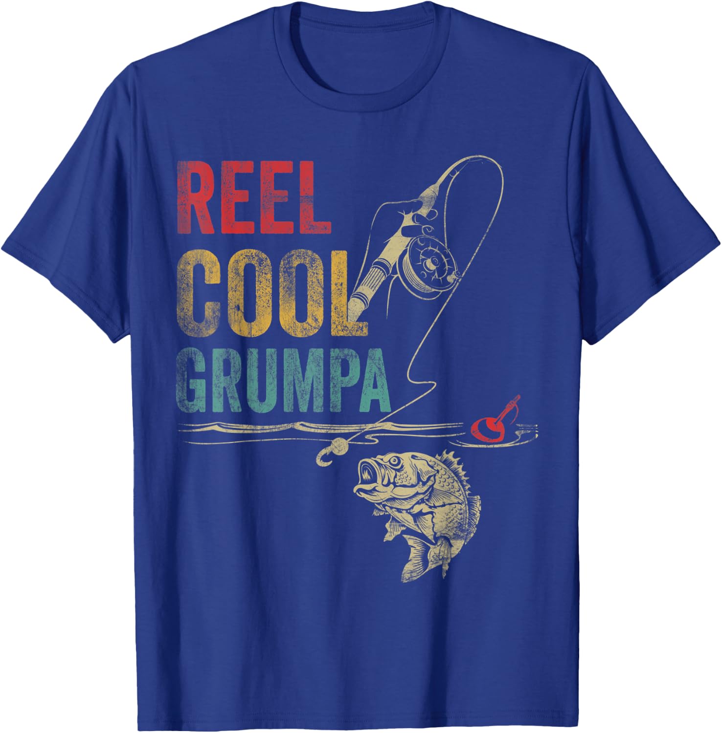 Vintage Reel Cool Grumpa Fish Fishing Fathers Day T-Shirt - T-Shirt | Royal