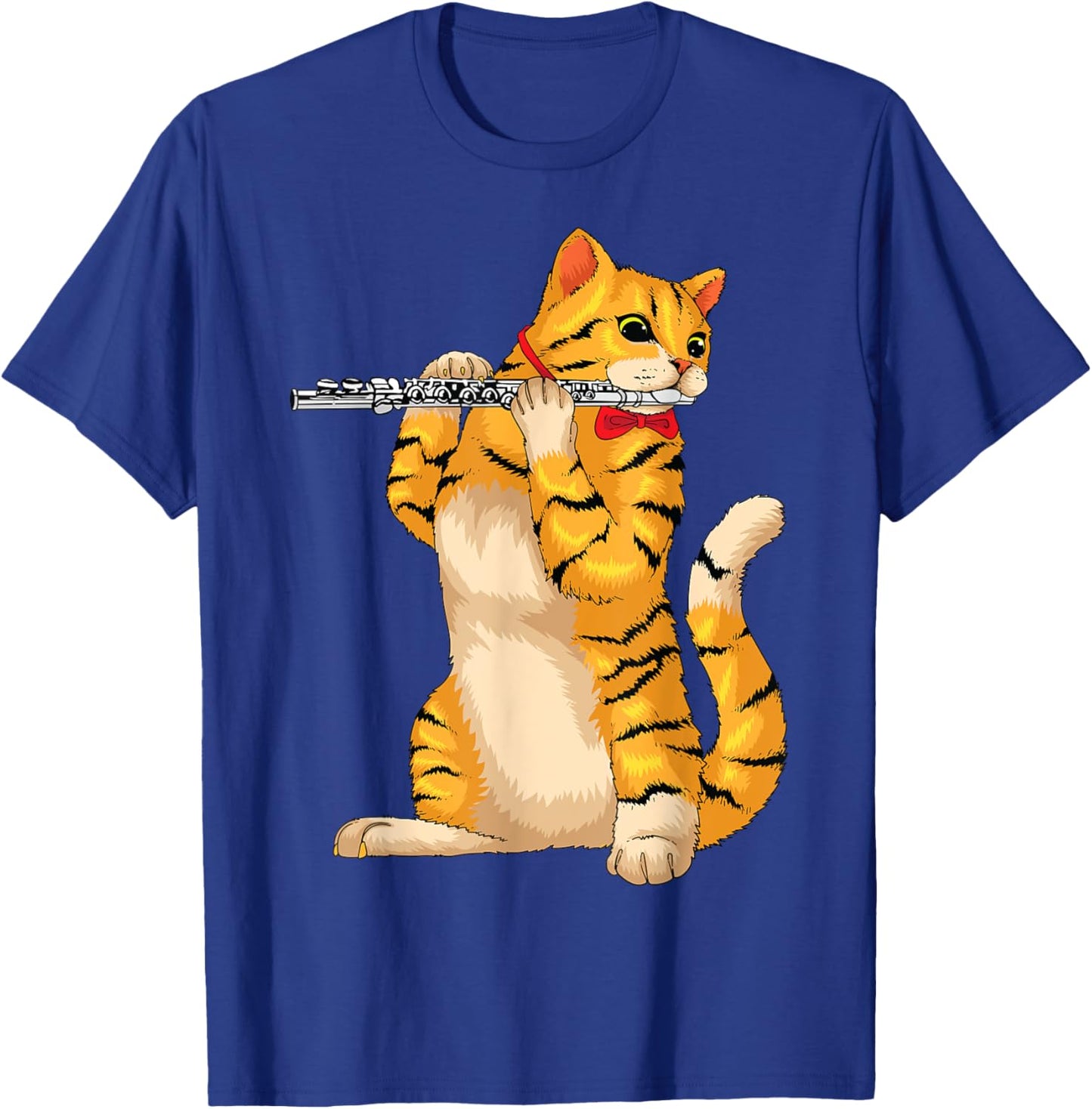 Funny Cat Playing Flute | Cool Animal Musician Fluter Gift Women Girls Kids T-Shirt - T-Shirt | Royal