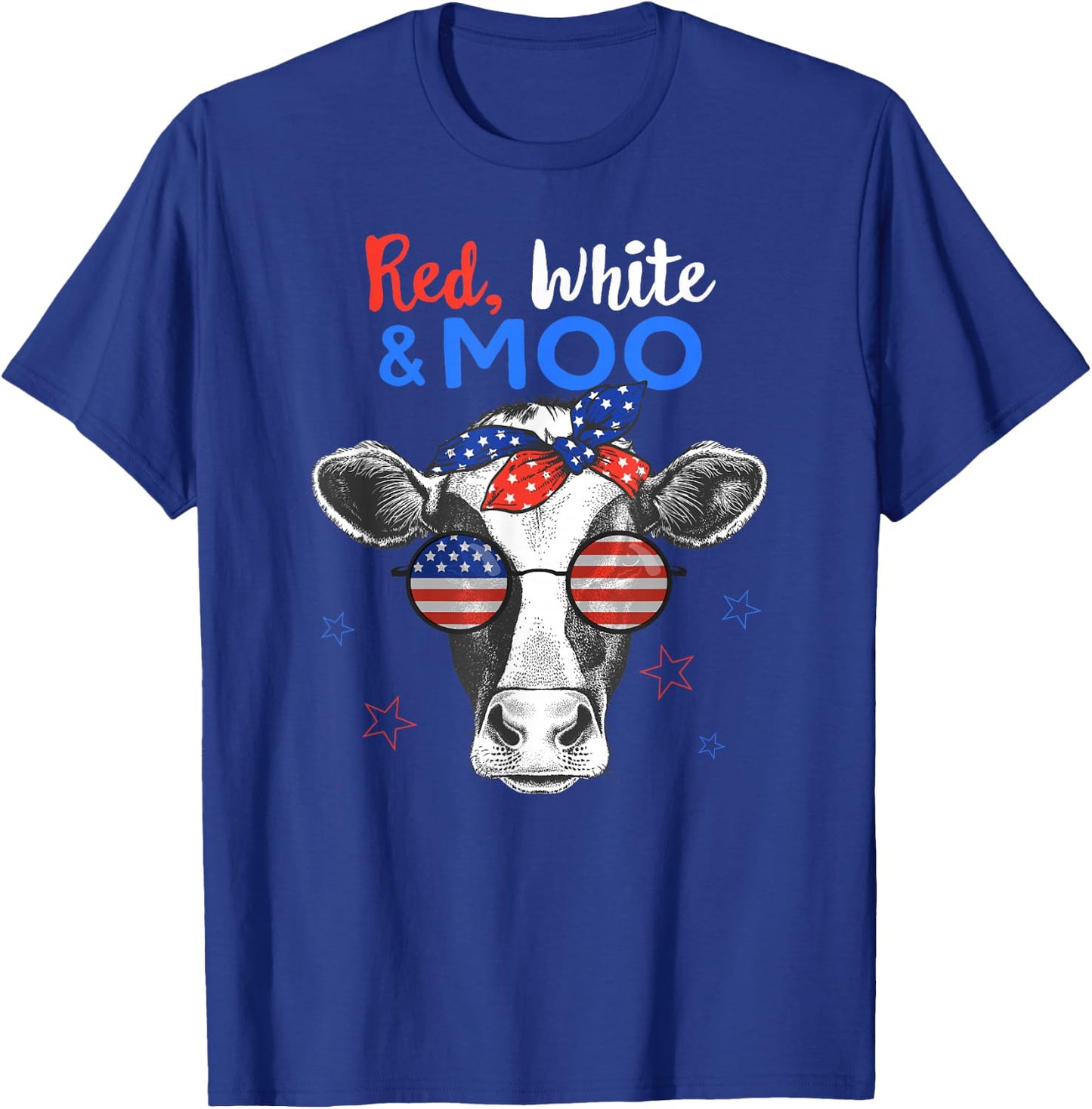 Patriotic Cow USA Flag Funny 4th of July Red White and Moo T-Shirt - T-Shirt | Royal