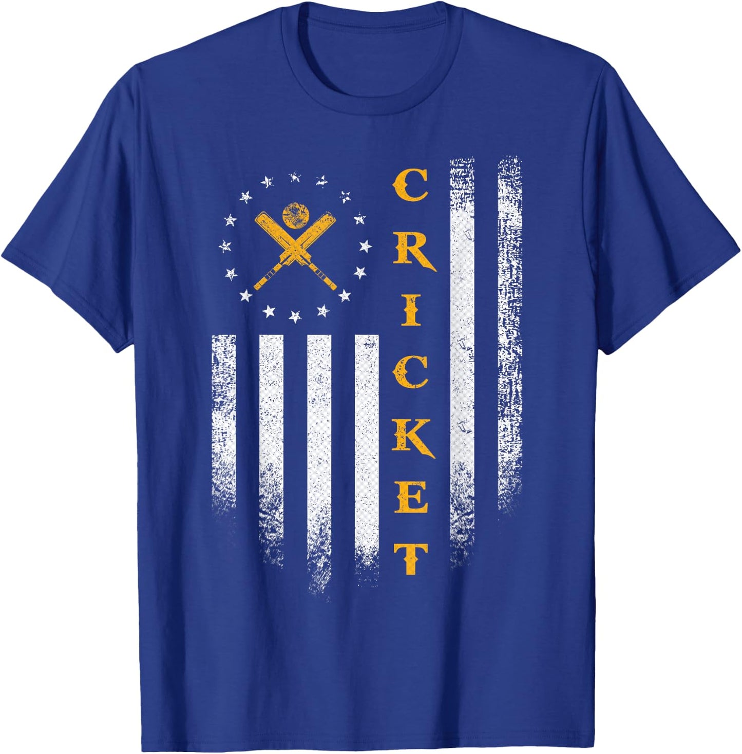 Vintage USA American Flag Cricket Player Team Silhouette T-Shirt - T-Shirt | Royal