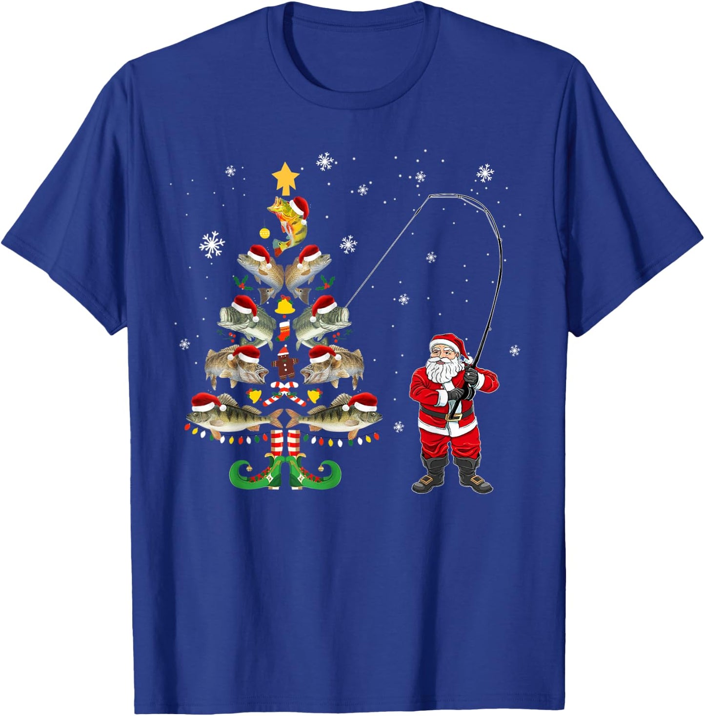 Fishermans Christmas Pajama Gift Tree Lights Merry Fishmas T-Shirt - T-Shirt | Royal