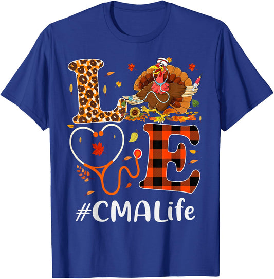 CMA Certified Medical Assistant Love Thanksgiving Leopard T-Shirt - T-Shirt | Royal