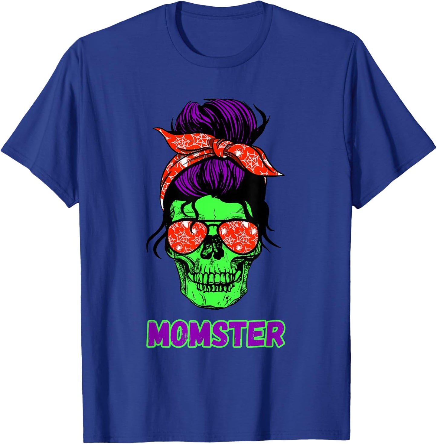 Momster Funny Skull Mama Messy Bun Mom Halloween Costume T-Shirt - T-Shirt | Royal