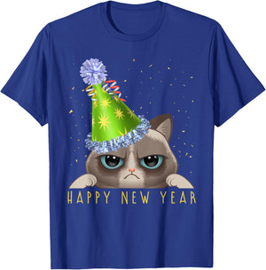 Happy New Year 2026 Funny New Year's Eve Cat Party Hat NYE T-Shirt - T-Shirt | Royal