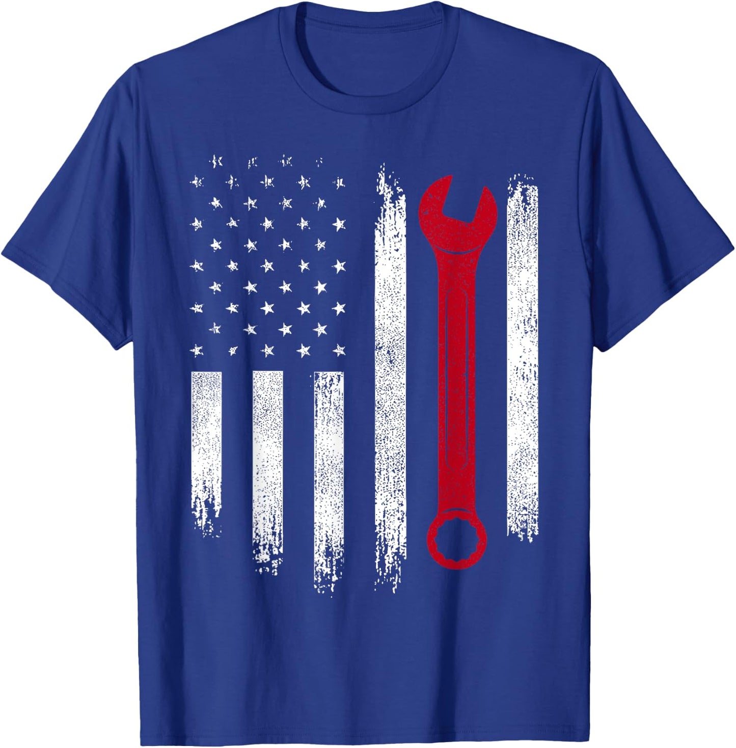 Fourth Of July Mechanic Distressed American Flag T-Shirt - T-Shirt | Royal