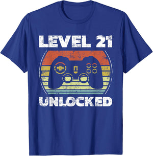Level 21 Unlocked Funny Video Gamer 21st Birthday T-Shirt - T-Shirt | Royal