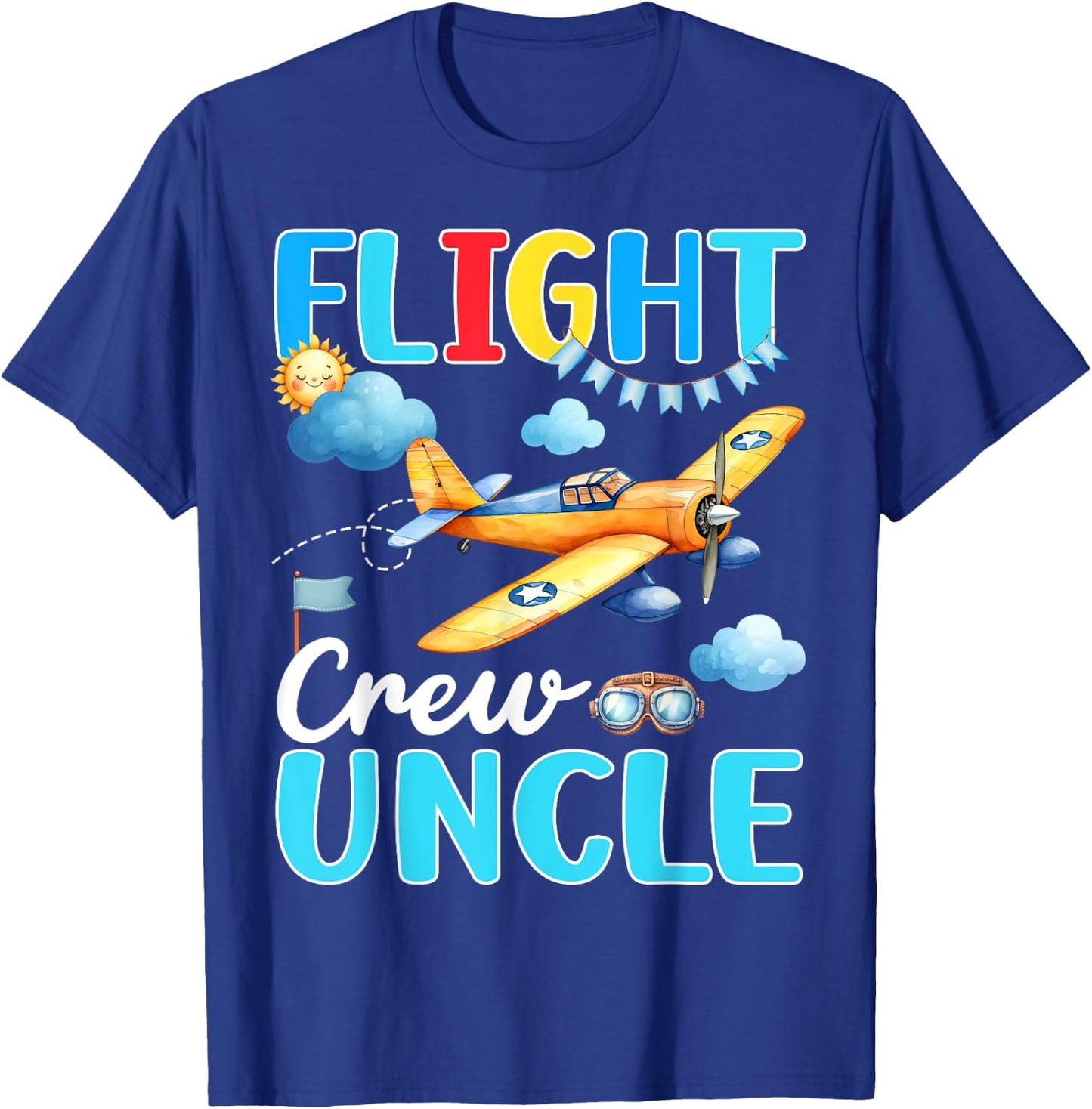 Flight Crew Uncle Birthday Squad Airplane Matching Family T-Shirt - T-Shirt | Royal