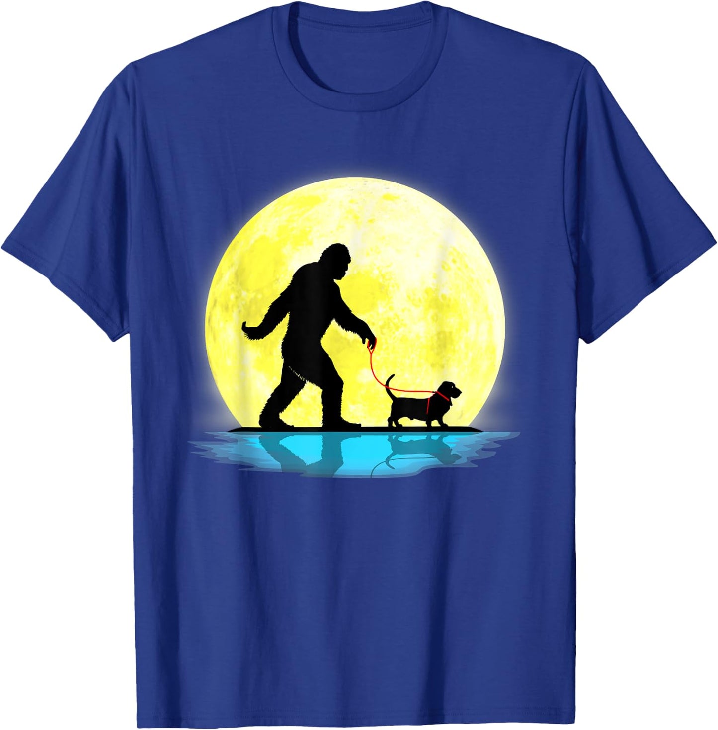 Cute Bigfoot Walking Basset Hound Full Moon Light Lovers T-Shirt - T-Shirt | Royal