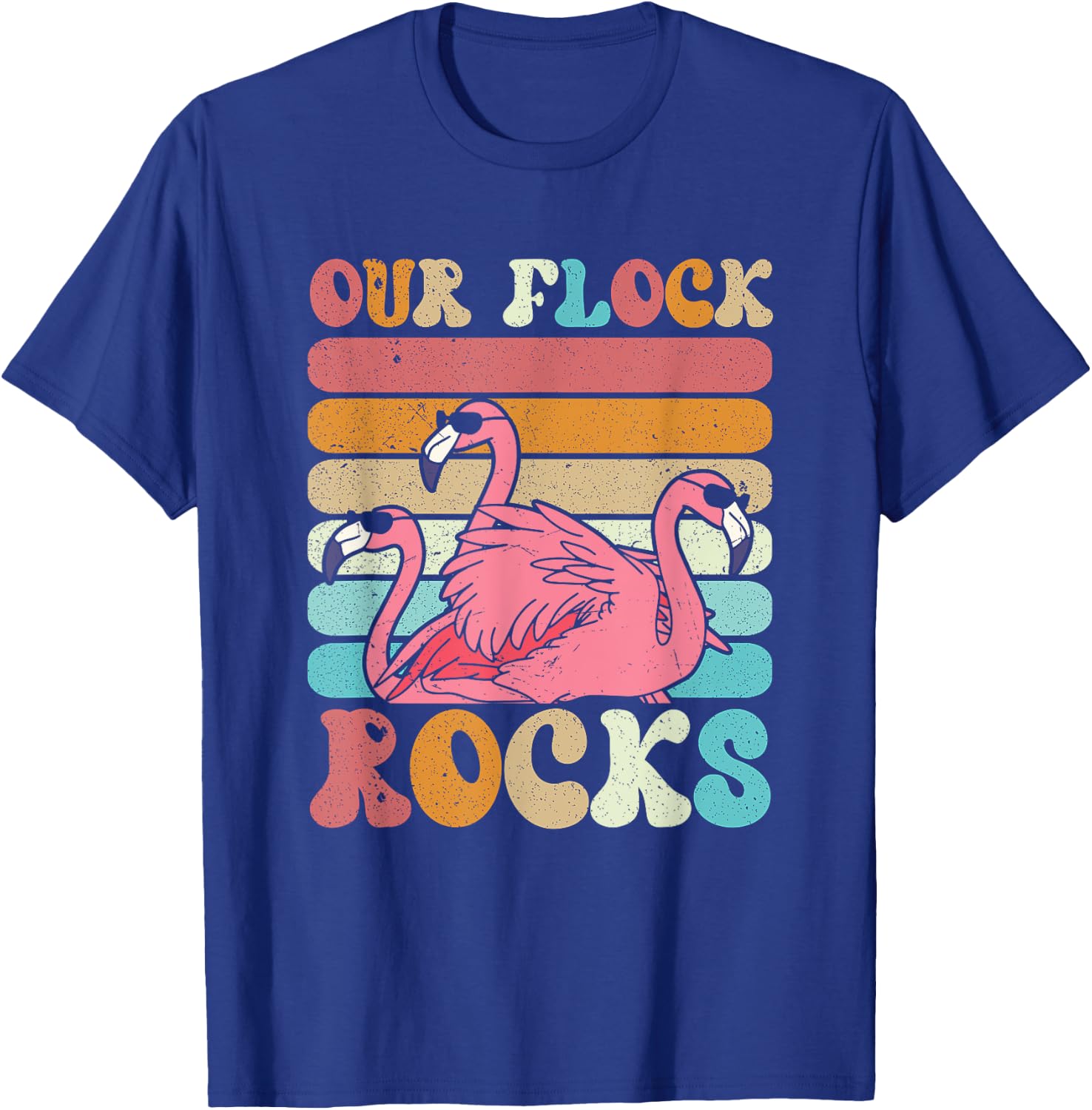 Our Flock Rocks Flamingo Matching Family Vacation T-Shirt - T-Shirt | Royal