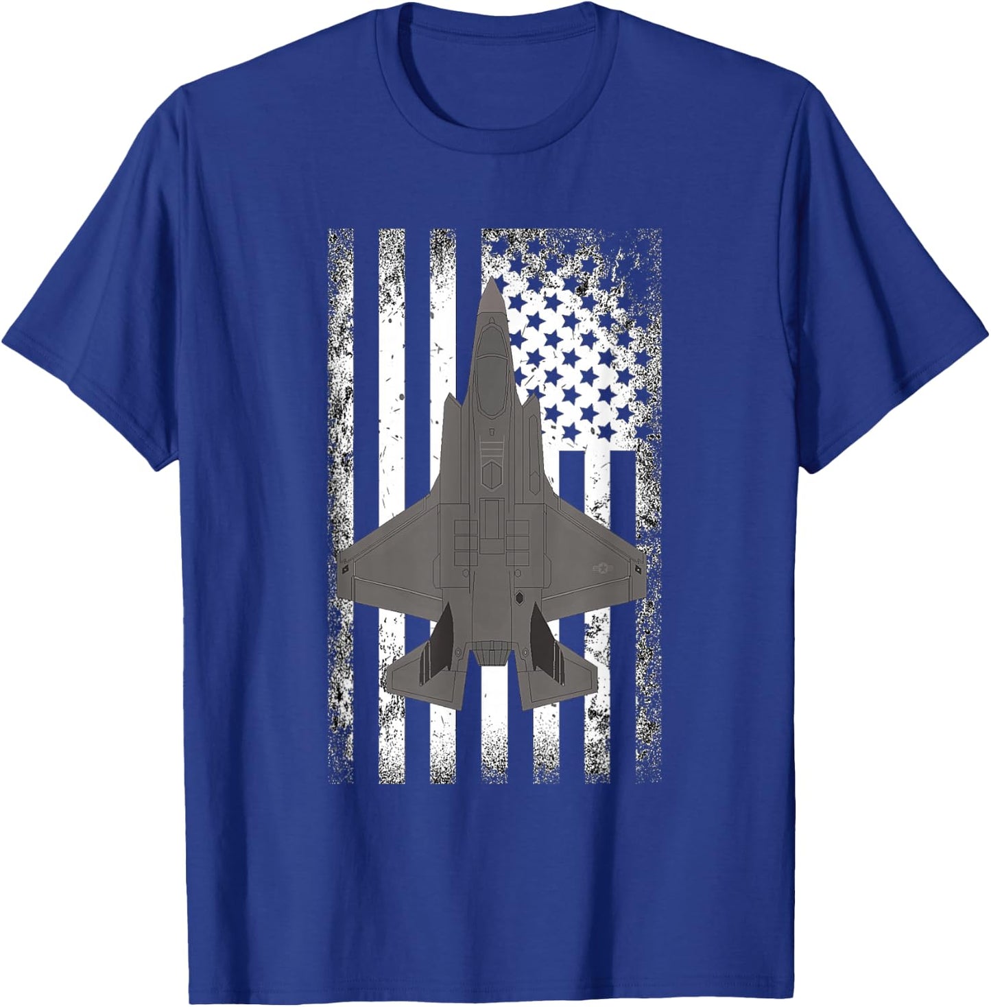 F-35 Lightning American Flag Military Airplane T-Shirt - T-Shirt | Royal
