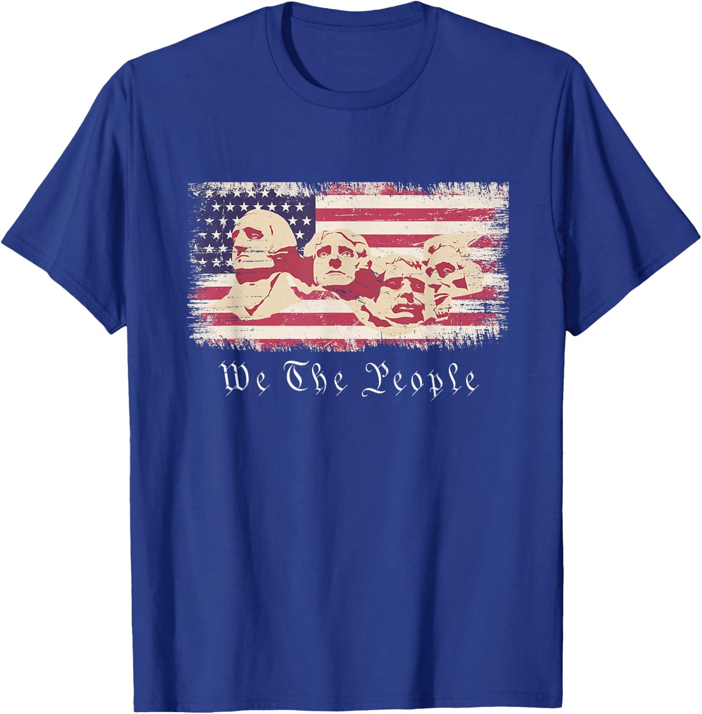 Rushmore United States Presidents On Vintage American Flag T-Shirt - T-Shirt | Royal