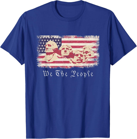 Rushmore United States Presidents On Vintage American Flag T-Shirt - T-Shirt | Royal