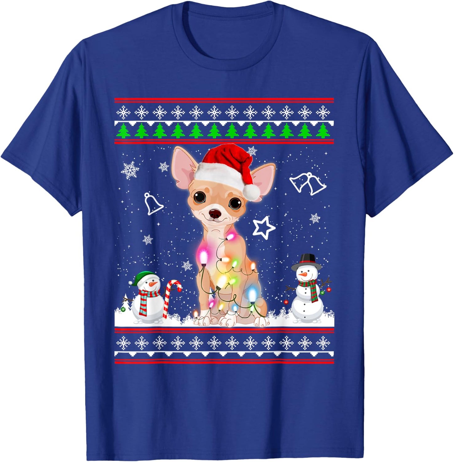Chihuahua Christmas Dog Light Ugly Sweater Short Sleeve T-Shirt - T-Shirt | Royal