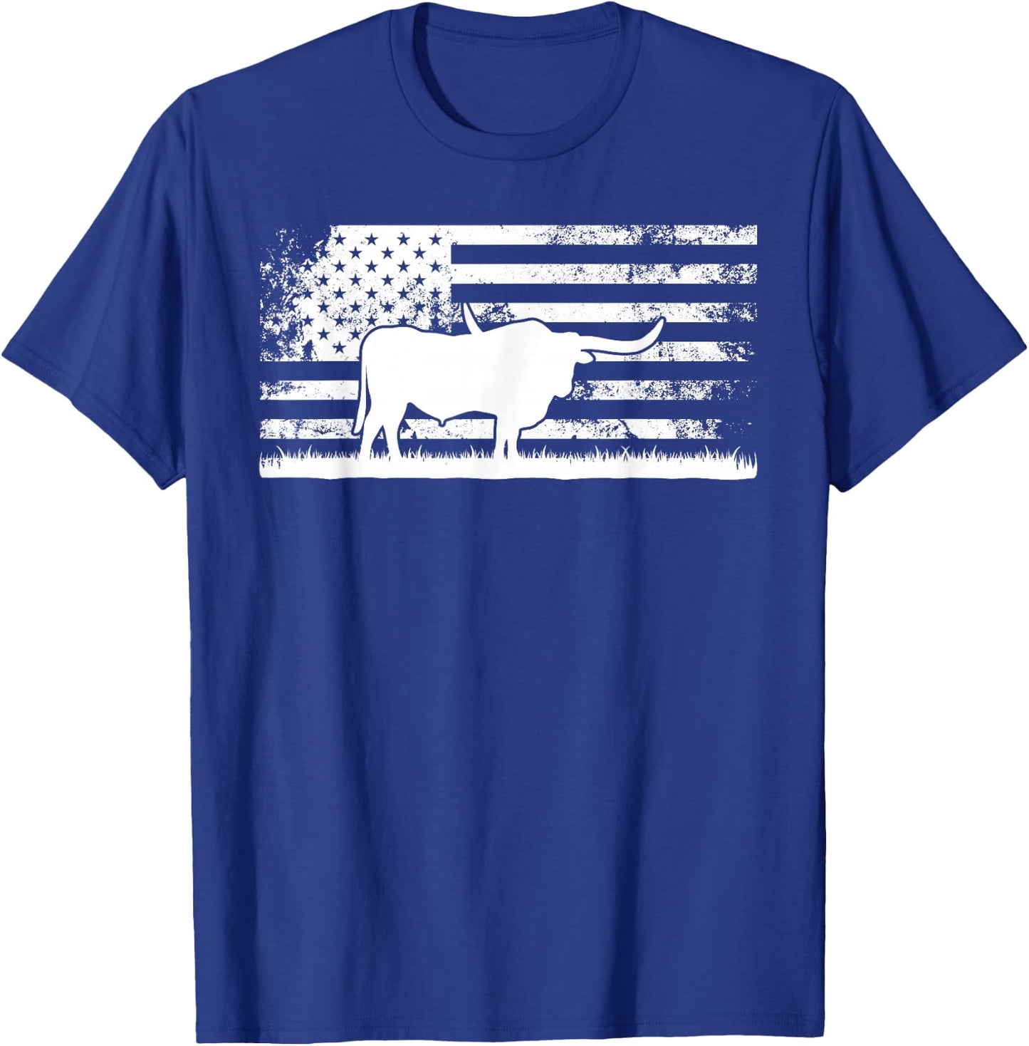 American Flag USA - Texas Longhorn Cow for Cattle Farmer T-Shirt - T-Shirt | Royal