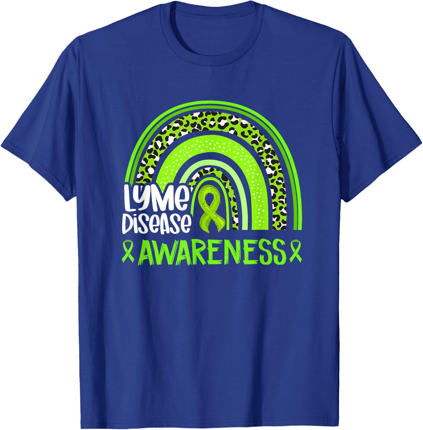 Leopard Rainbow Lime Green Ribbon Lyme Disease Awareness T-Shirt - T-Shirt | Royal