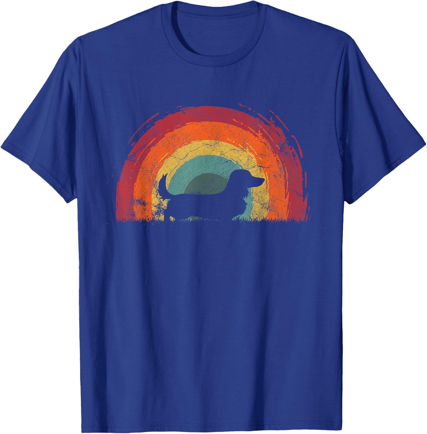 Long Haired Dachshund Vintage Rainbow Dog Men Women T-Shirt - T-Shirt | Royal