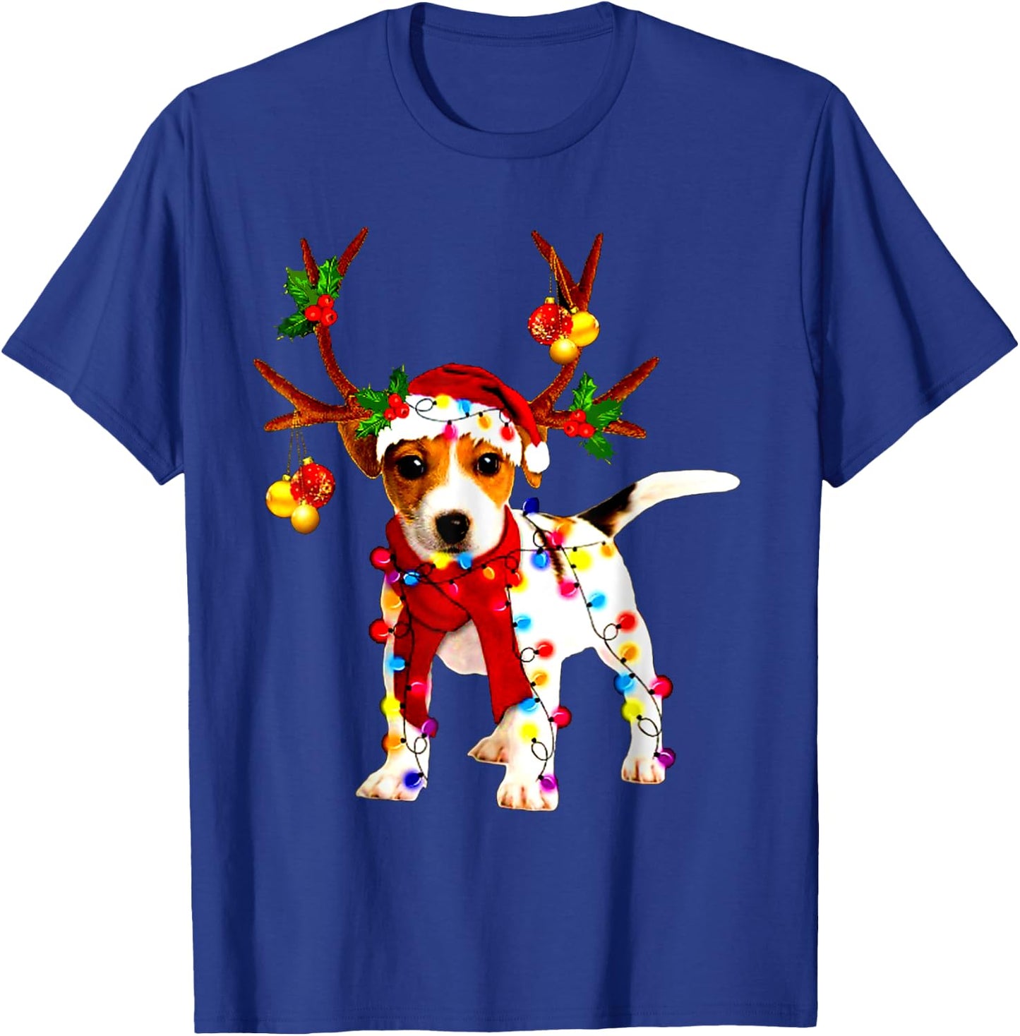 Santa jack russell gorgeous reindeer Light Christmas T-Shirt - T-Shirt | Royal