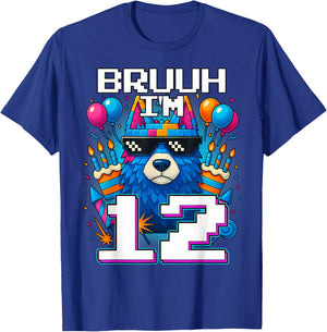 Bruh I'm 12 Years Old 12th Birthday Wolf Boy Family Party T-Shirt - T-Shirt | Royal