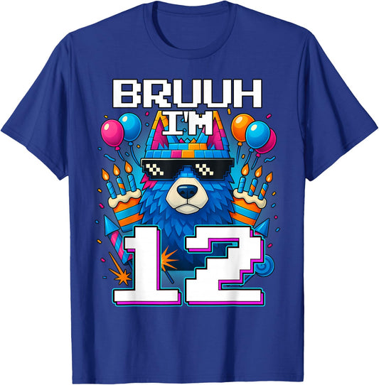 Bruh I'm 12 Years Old 12th Birthday Wolf Boy Family Party T-Shirt - T-Shirt | Royal