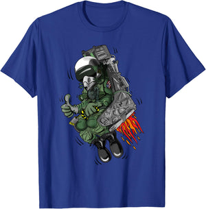 Funny Military Jet Ejection Seat Aviation Cartoon Design T-Shirt - T-Shirt | Royal