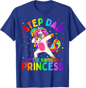 Step Dad of the Birthday Princess Girl Dabbing Unicorn T-Shirt - T-Shirt | Royal