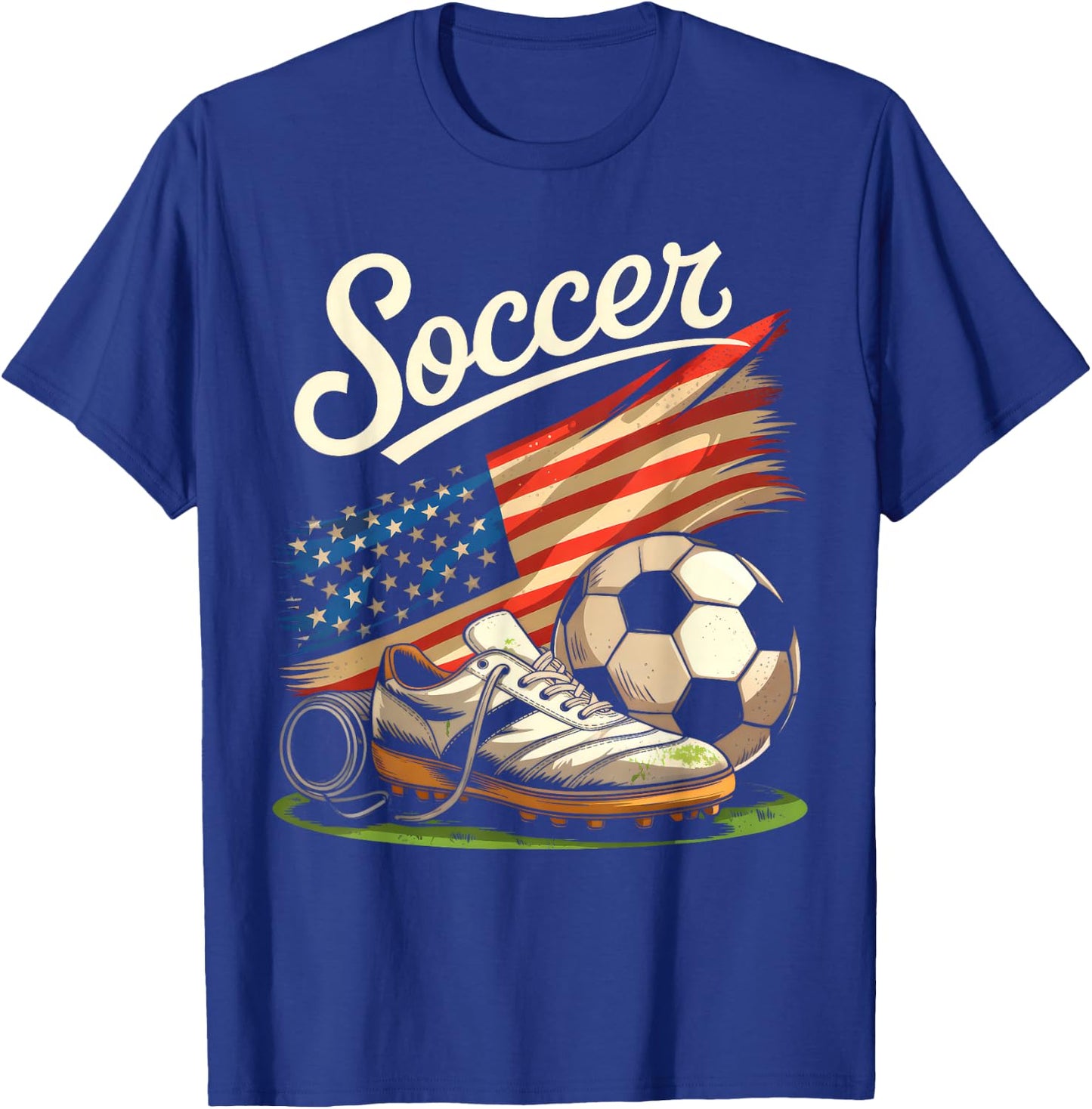 American Flag Soccer 4th Of July Soccer Lover Men Boys Kids T-Shirt - T-Shirt | Royal