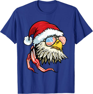 Santa Bald Eagle Shirt USA Flag Christmas Patriotic T-Shirt - T-Shirt | Royal