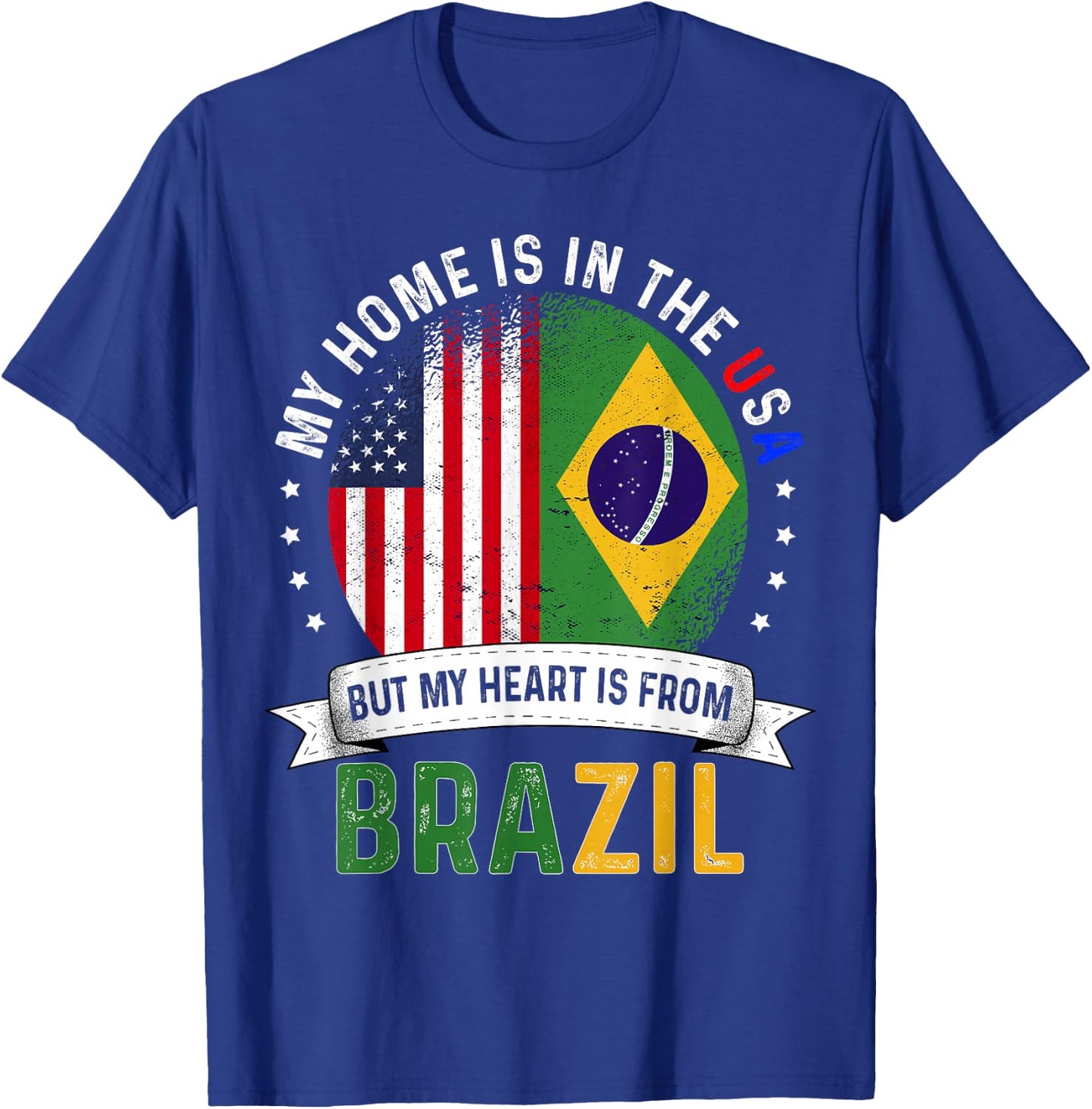 Brazilian American Patriot Heart is from Brazil Flag T-Shirt - T-Shirt | Royal