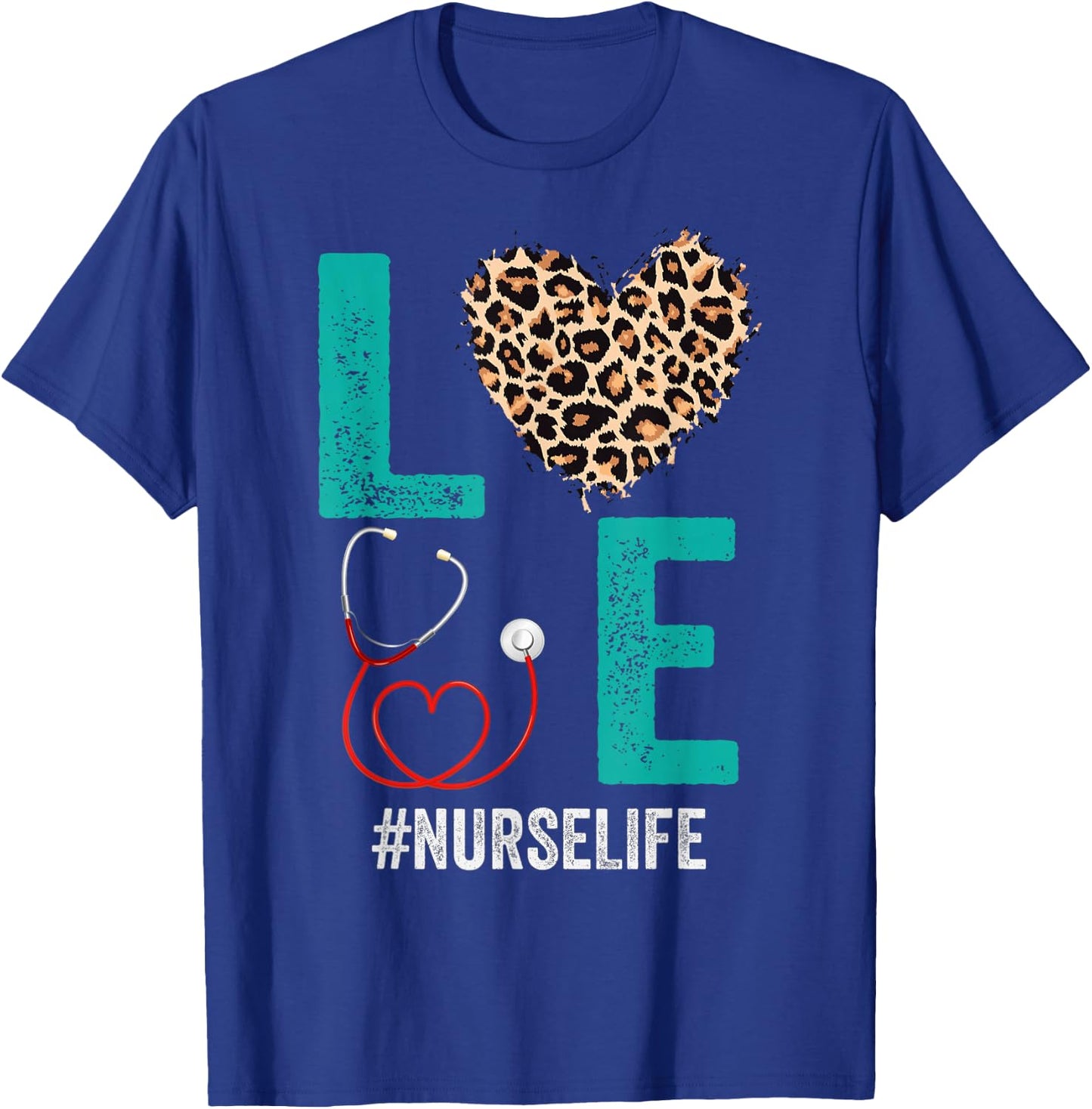 RN LPN CNA Healthcare Cheetah Heart Leopard Nurse Life T-Shirt - T-Shirt | Royal