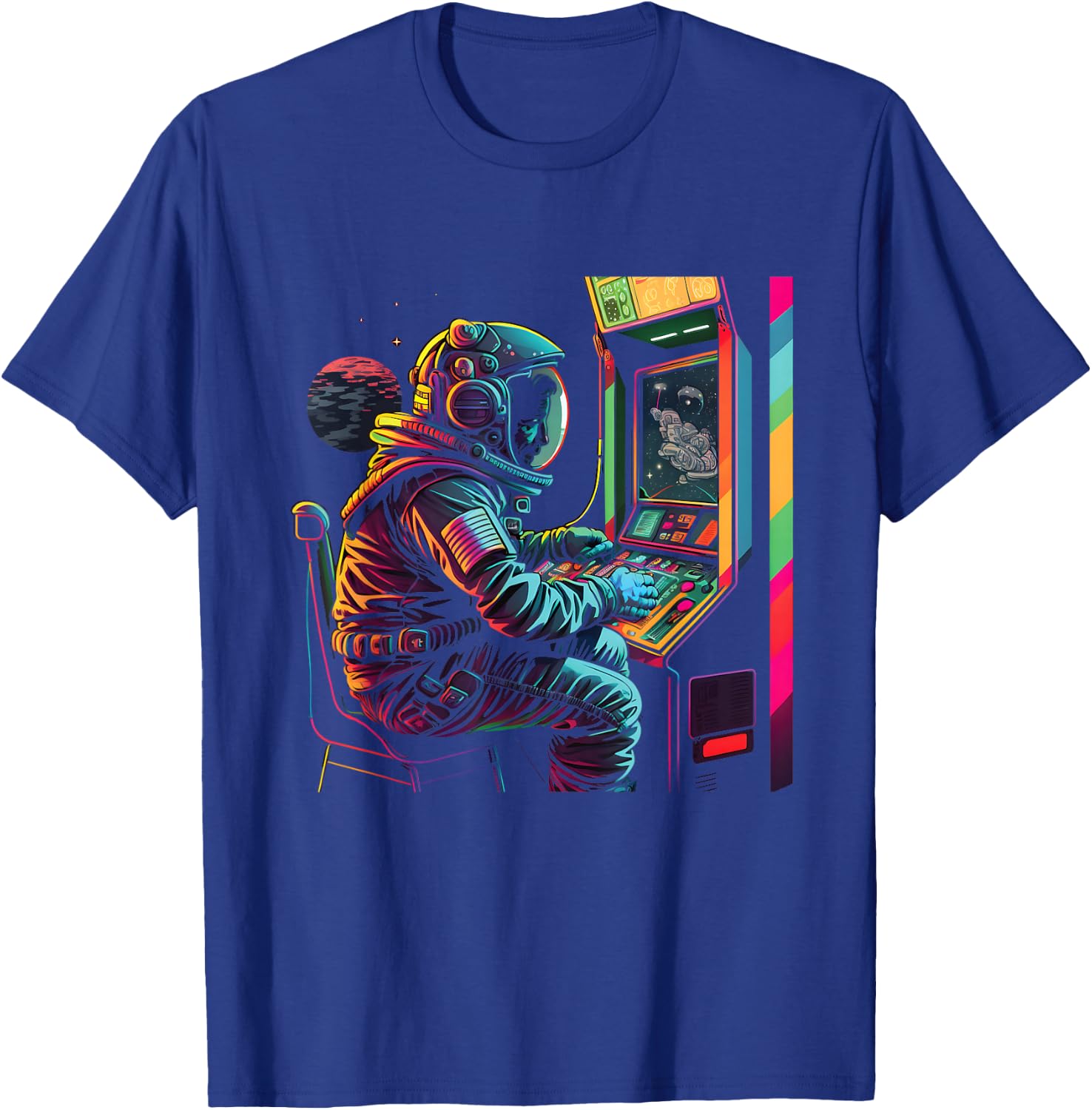 Retro Arcade Planets Universe Gaming Astronaut T-Shirt - T-Shirt | Royal