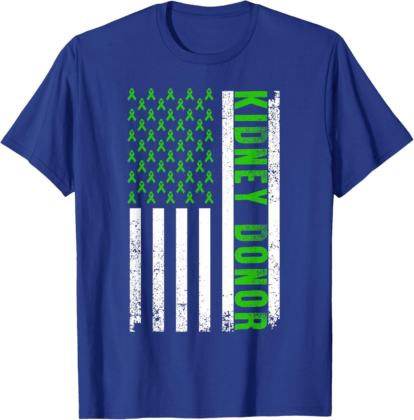 Cute Kidney Donor US Flag Art Kidney Transplant Green Ribbon T-Shirt - T-Shirt | Royal