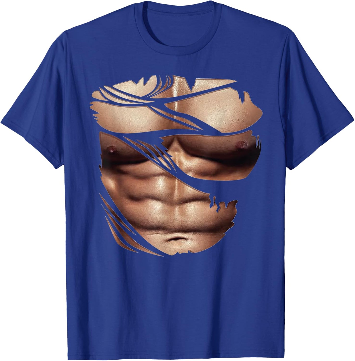 Fake Muscles Ripped Torn Chest Six Pack Abs Fitness Model T-Shirt - T-Shirt | Royal