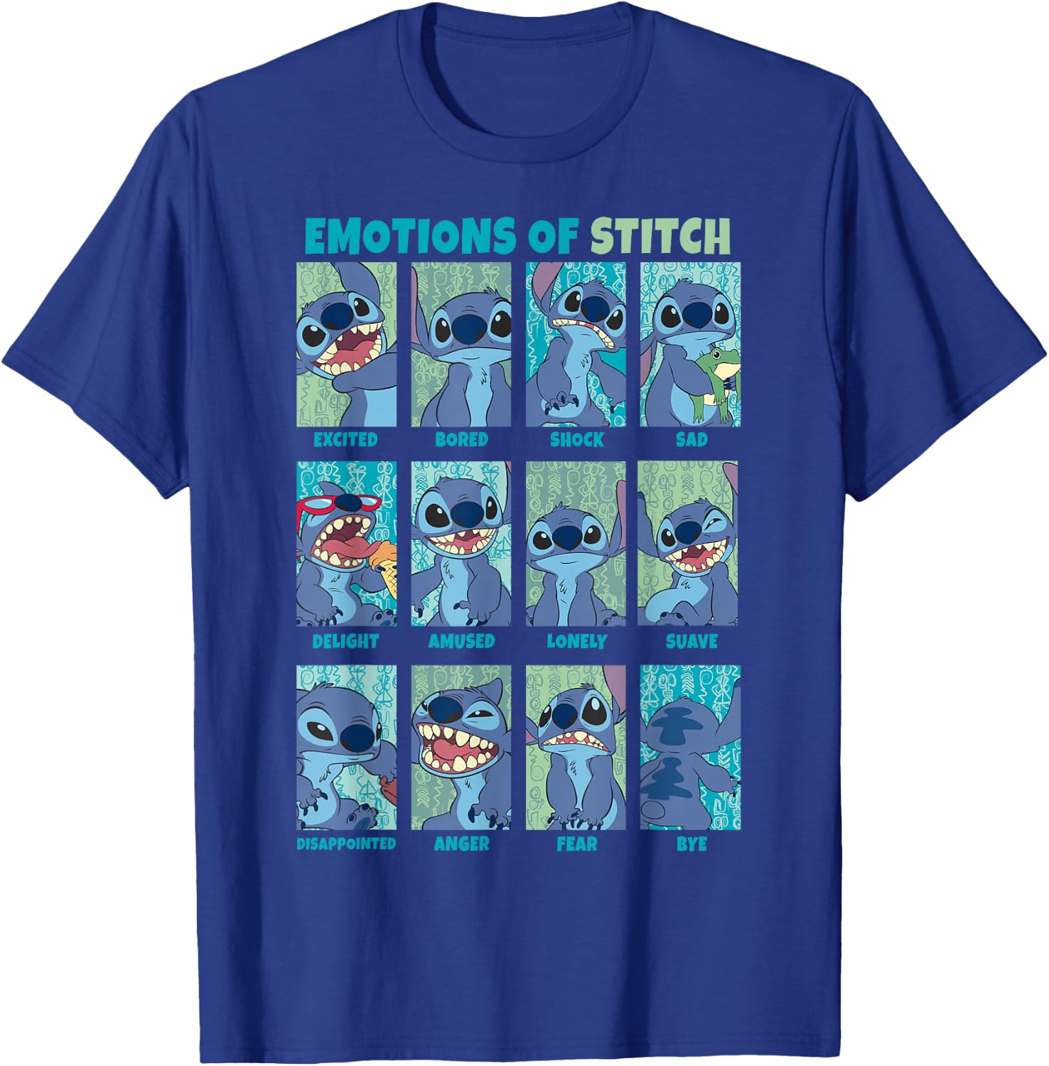Disney Lilo & Stitch Emotions of Stitch Box Up Panels T-Shirt - T-Shirt | Royal