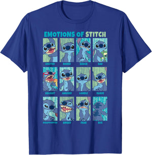 Disney Lilo & Stitch Emotions of Stitch Box Up Panels T-Shirt - T-Shirt | Royal