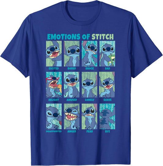Disney Lilo & Stitch Emotions of Stitch Box Up Panels T-Shirt - T-Shirt | Royal