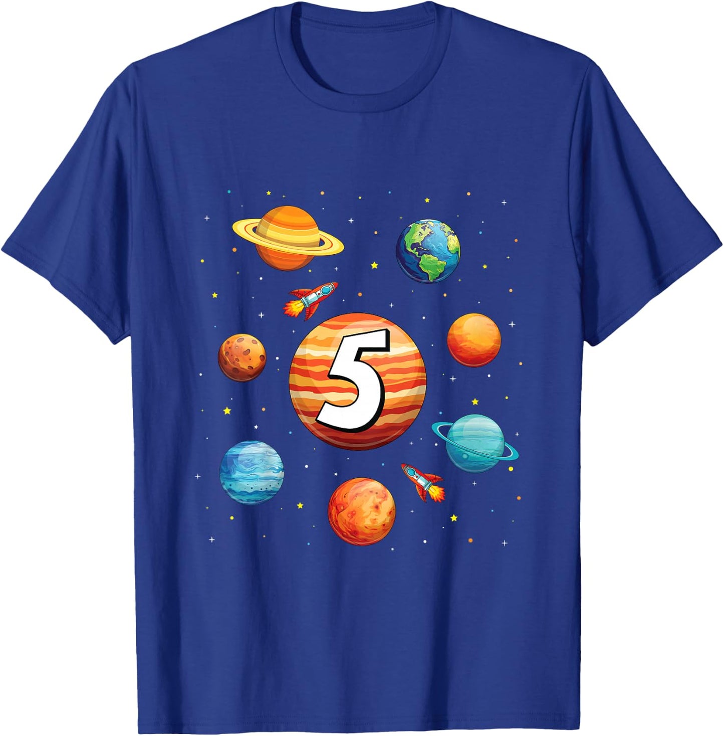 Kids 5 Year Old Shirt Boys Kids Space Solar Planets 5th Birthday T-Shirt - T-Shirt | Royal