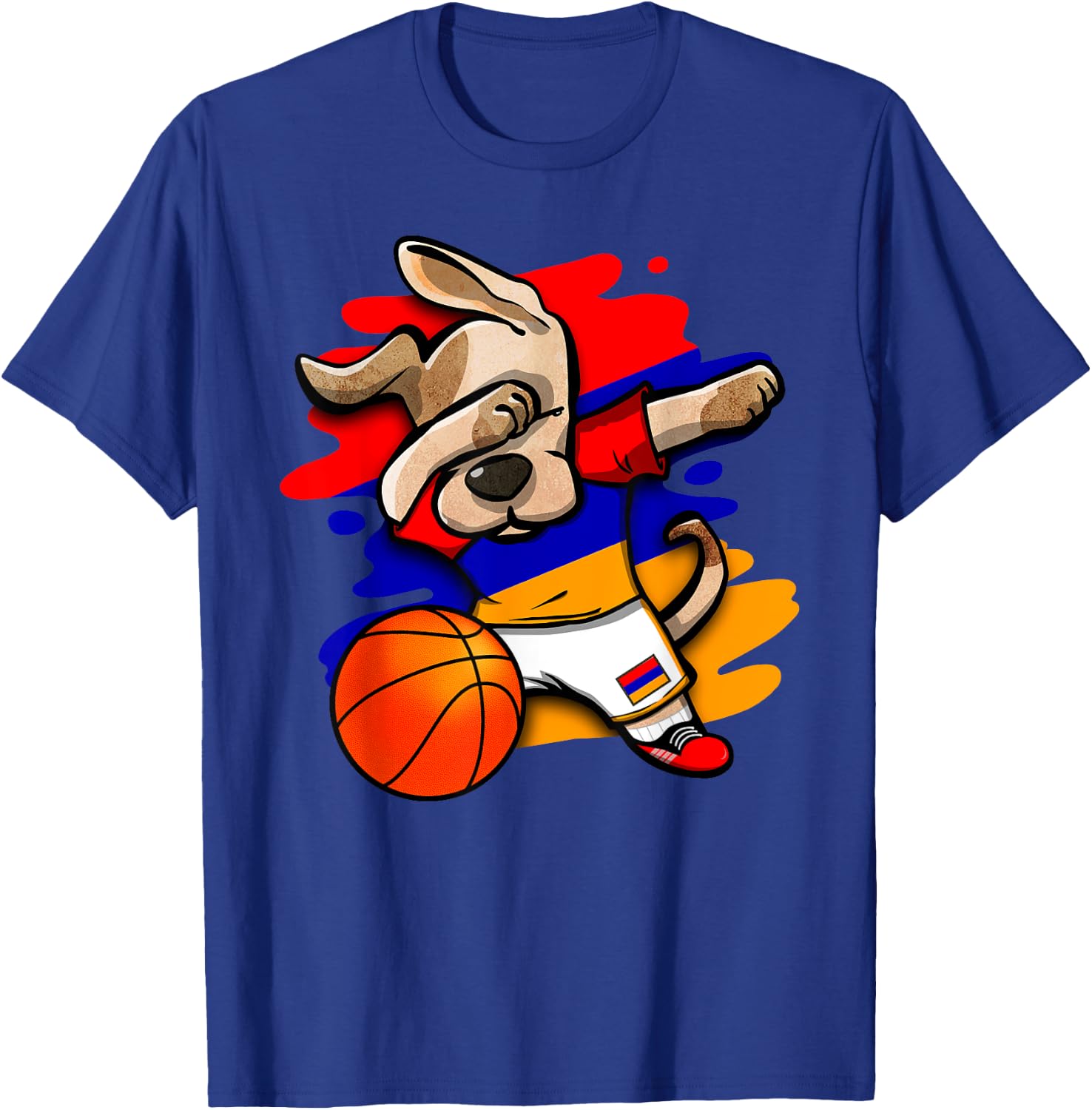 Dabbing Dog Armenia Basketball Fans Jersey Armenian Flag T-Shirt - T-Shirt | Royal
