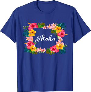 Aloha Flowers Hawaiian T Shirt Hawaii Beach Luau Party Gifts T-Shirt - T-Shirt | Royal