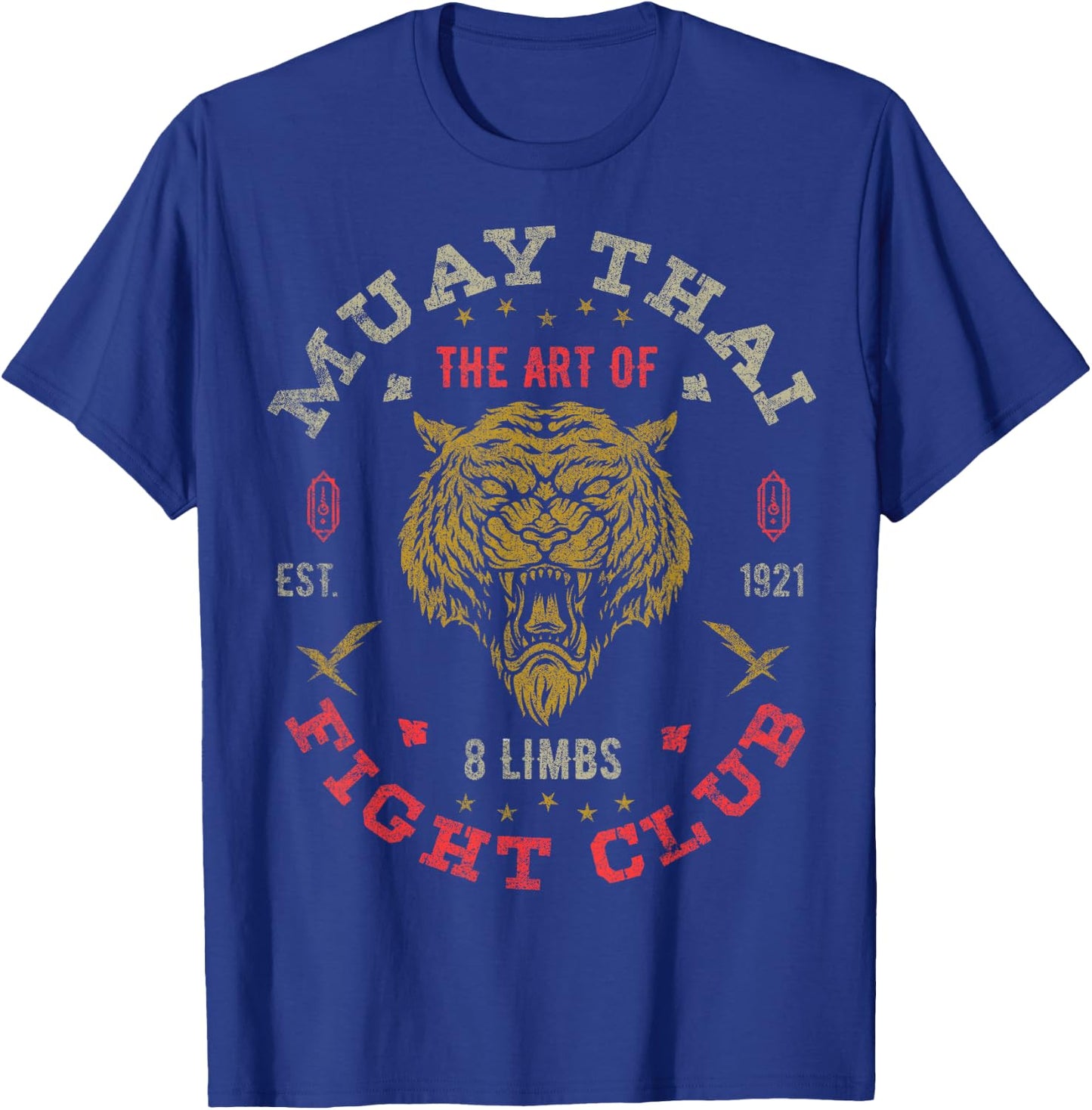 Muay Thai Fighter Vintage Twin Tiger Art of 8 Limbs T-Shirt - T-Shirt | Royal