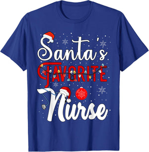 Santa's Favorite Nurse Christmas Pajama Lights Nursing Xmas T-Shirt - T-Shirt | Royal