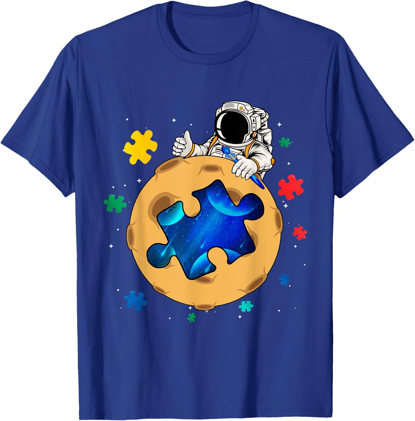 Promote Awareness of Autism Space Astronaut Puzzle Planet T-Shirt - T-Shirt | Royal