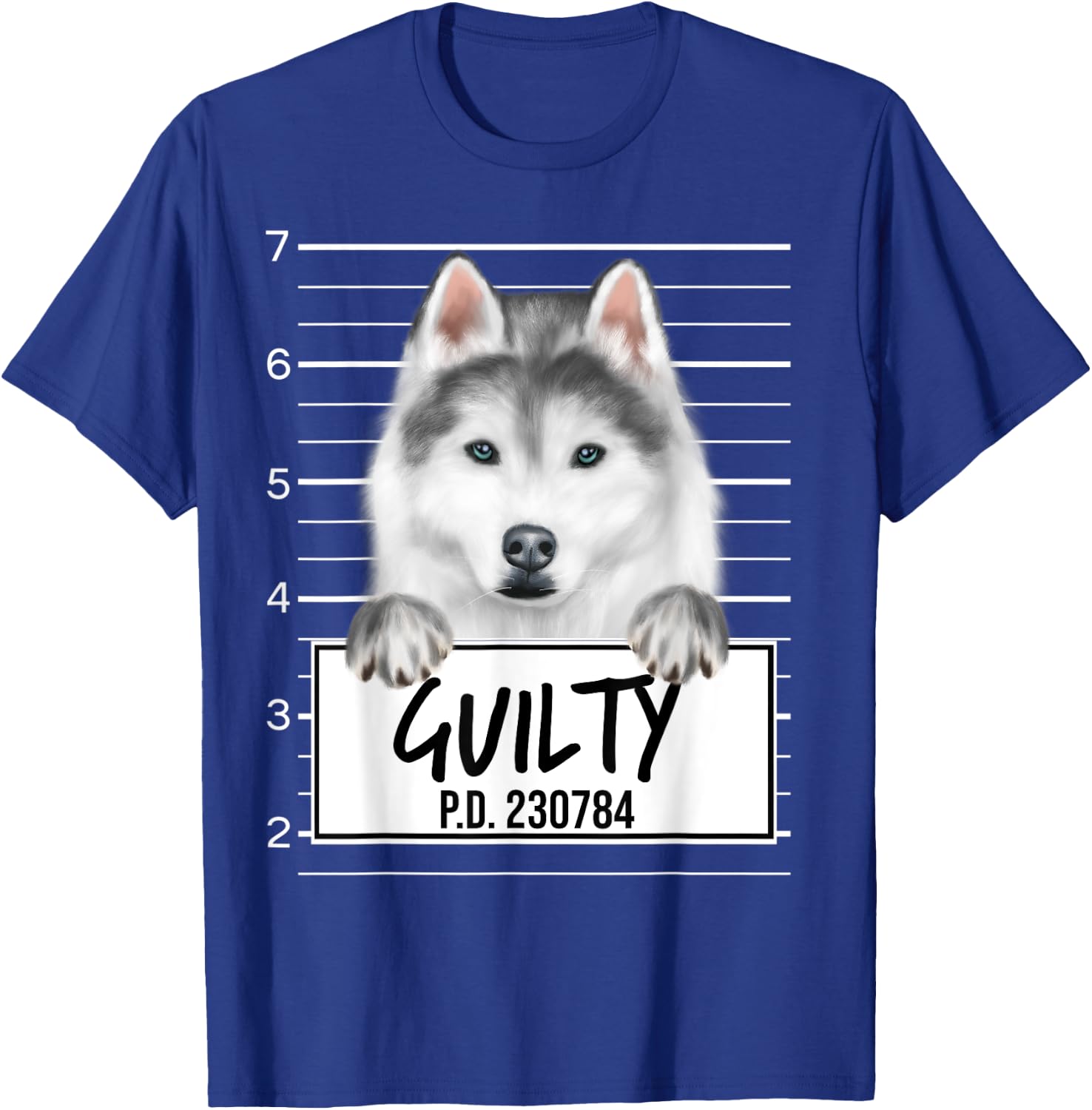 Funny Siberian Husky Mugshot Guilty Dog T-Shirt - T-Shirt | Royal