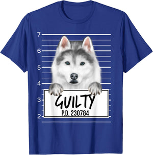 Funny Siberian Husky Mugshot Guilty Dog T-Shirt - T-Shirt | Royal